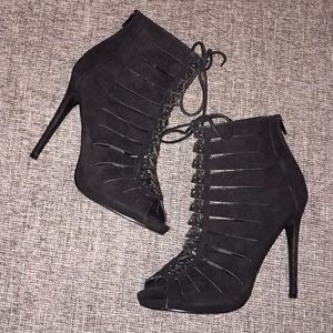 Black lace up heels with cut outs